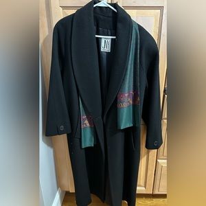 Ladies Full Length Black Wool Overcoat W/ Scarf Jones NY 2XL